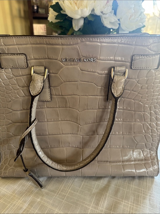 Michael Kors Handbags - Michael Kors Croc-Embossed Gray Leather Tote with silver Hardware